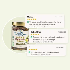 Oliwki Kalamata i zielone oliwki al naturale z rozmarynem bez pestek organiczne MANI 175g Oliwki Kalamata i zielone oliwki al naturale z rozmarynem bez pestek organiczne MANI 175g
