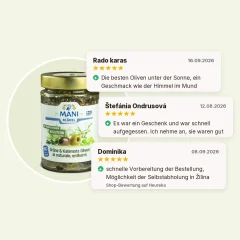 Kalamata Oliven und grüne Oliven mit mediterranen Kräutern entsteint Bio MANI 175g