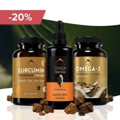 Středomořský SMART set - Omega-3 90cps + Kurkumin 90cps + Chaga tinktura 100ml Hrotlife