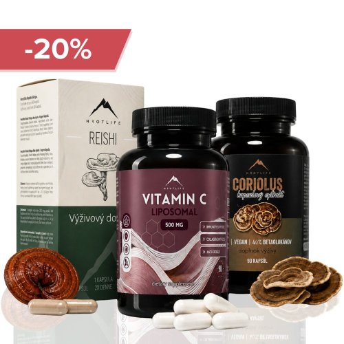 Vyhrotená imunita: Reishi 60pcs, Coriolus 90pcs, Vitamín C 60pcs Hrotlife