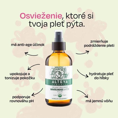 Ružová voda z bielej ruže Alteya Organics v skle 240 ml