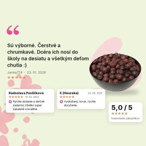 Čučoriedky lyofilizované celé Emerosa, hodnotenia zákazníkov