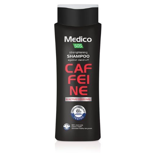 Wzmacniający szampon przeciwłupieżowy z chininą i węglem aktywnym Medico SOS 390ml