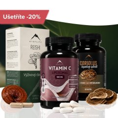 Vyhrocená imunita: Reishi 60 kapslí, Coriolus 90 kapslí, vitamín C 60 kapslí Hrotlife