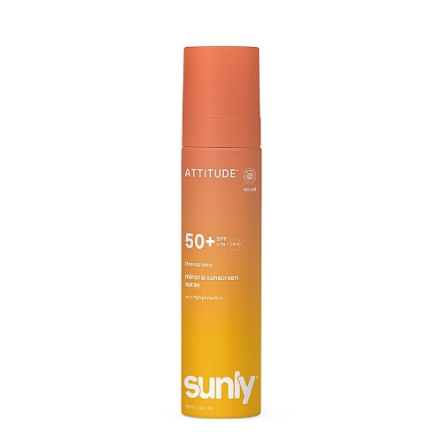 Minerálny opaľovací krém v spreji ATTITUDE Sunly SPF 50+ s vôňou tropického kokosu 75 ml