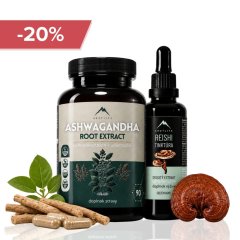 Klid a rovnováha - Reishi tinktura 50ml a Ashwagandha 90ks Hrotlife