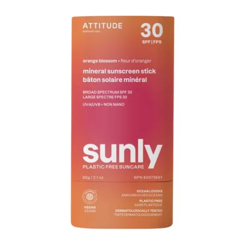 Levně 100% minerální ochranná tyčinka na celé tělo ATTITUDE (SPF 30) s vůní Orange Blossom 60g