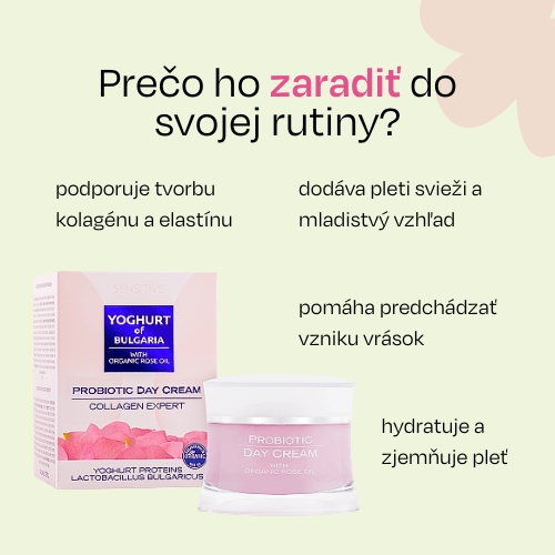 Denný pleťový krém s kolagénom probiotický s organickým ružovým olejom YOGHURT OF BULGARIA 50 ml