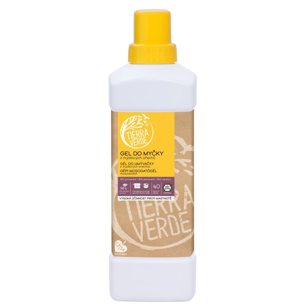 E-shop Gél do umývačky riadu z mydlových orechov s BIO pomarančovou silicou (fľaša) Tierra Verde 1l