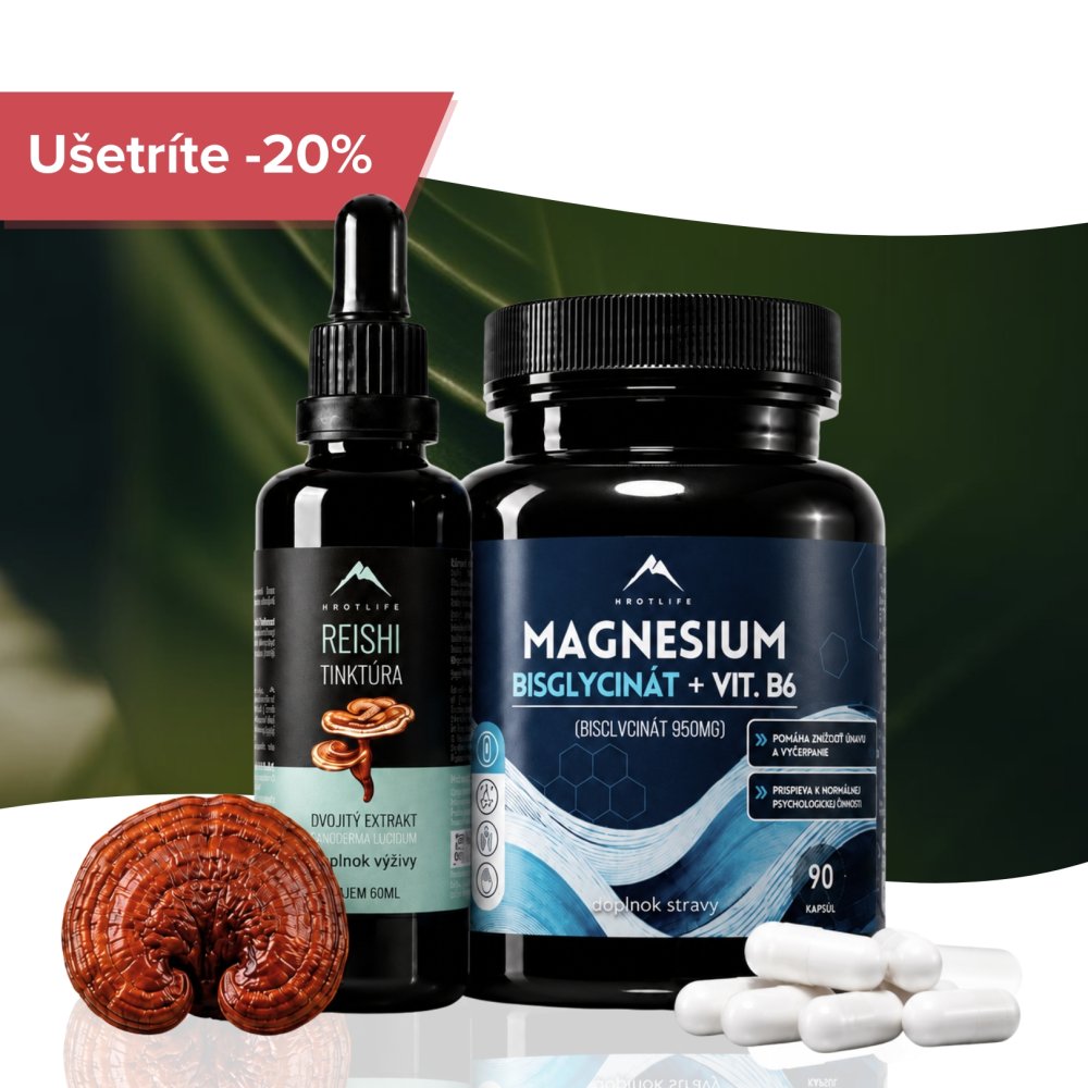 Spánok - Reishi tinktúra 50ml a Magnézium bisglycinát 90pcs Hrotlife