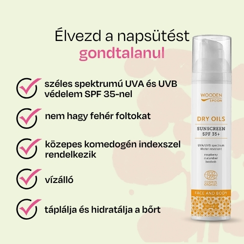 Naptej arcra és testre száraz olajokkal SPF 35+ Wooden Spoon 100ml