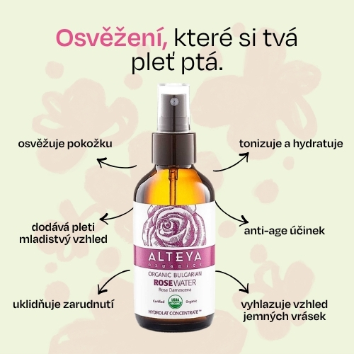 Růžová voda Alteya Organics v skle 120 ml