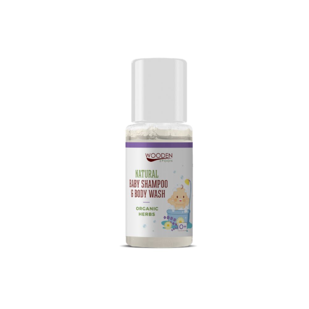 Prírodný detský sprchový gél a šampón 2v1 s bylinkami Wooden Spoon 10ml vzorka