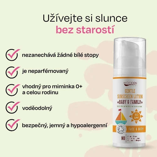 Opalovací tělové mléko Baby & Family SPF 30 Wooden Spoon 50ml