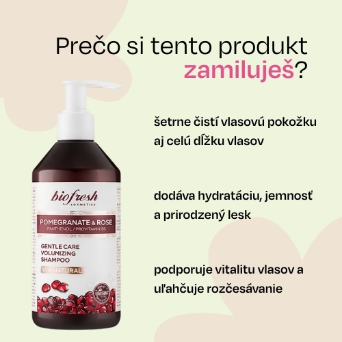 Jemný šampón na objem vlasov s panthenolom a B5 Pomegranate & Rose 250ml