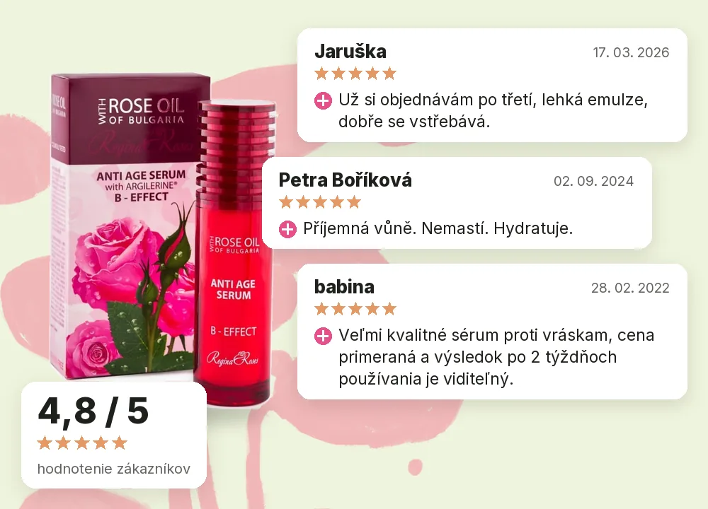 Pleťové sérum proti vráskam B-EFEKT s ružovým olejom Regina Roses 40 ml – hodnotenia zákazníkov 4,8 z 5