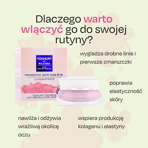Koncentrat pod oczy przeciwzmarszczkowy probiotyczny z organicznym olejkiem różanym YOGHURT OF BULGARIA 40 ml