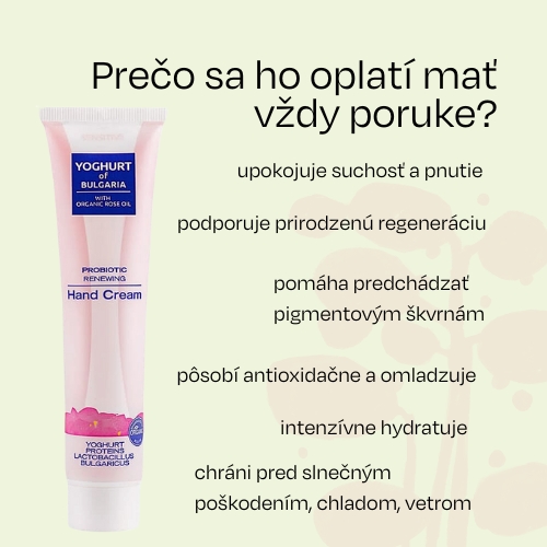 Krém na ruky regeneračný probiotický s organickým ružovým olejom YOGHURT OF BULGARIA 75 ml