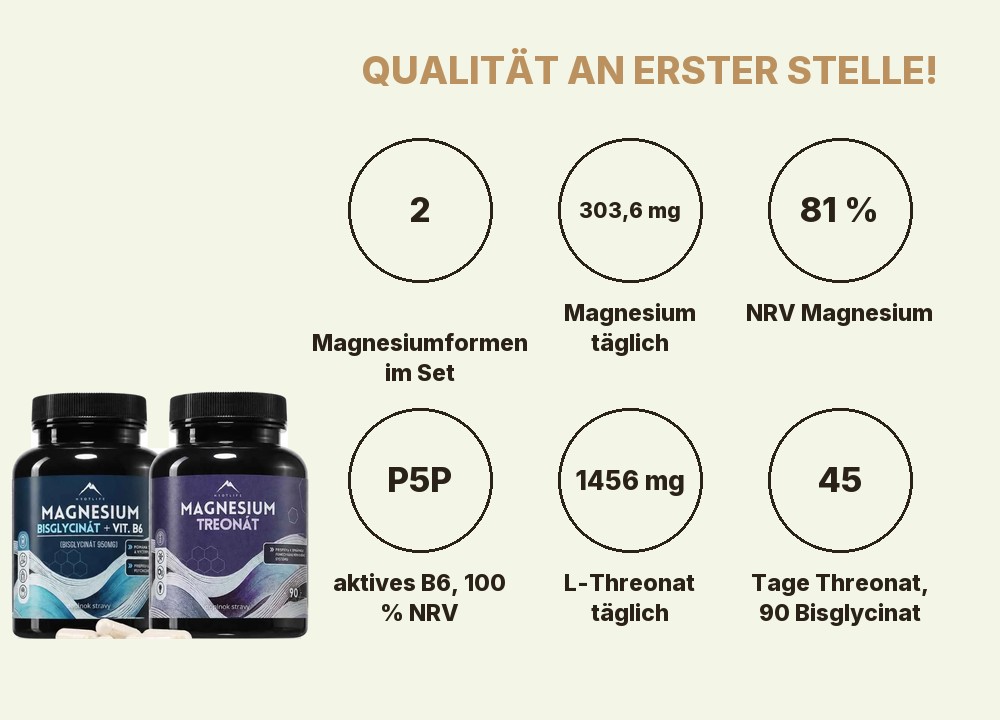DUO Magnesium Hrotlife: 2 Magnesiumformen, 303,6 mg Magnesium täglich, 81 % NRV, B6 als P5P, 1456 mg L-Threonat, 45 und 90 Tage