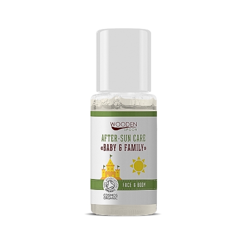 Detský organický olej po opaľovaní pre citlivú pleť Baby & Family Wooden Spoon 10ml vzorka