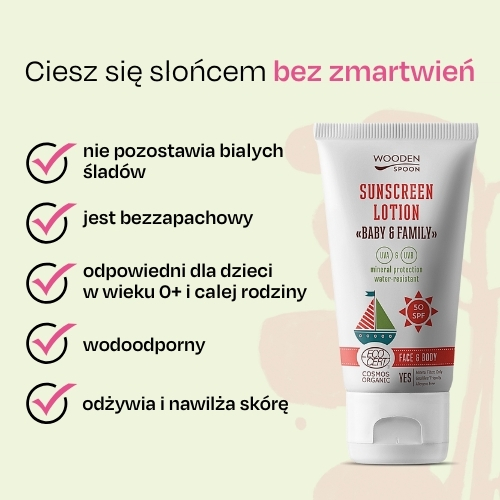 Mleczko do opalania do ciała w tubce Baby & Family SPF 50 Wooden Spoon 150ml