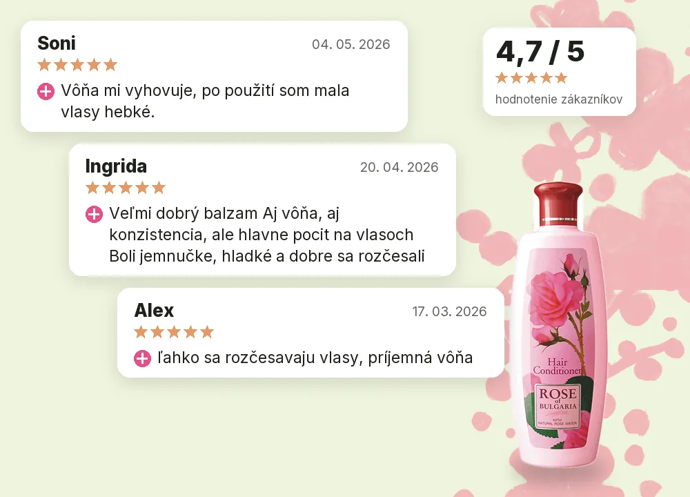 Kondicionér na vlasy z ružovej vody Rose of Bulgaria 330 ml – hodnotenia zákazníkov 4,7 z 5