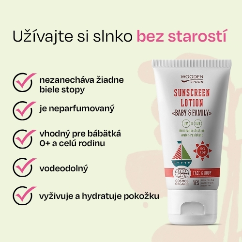 Opaľovacie telové mlieko v tube Baby & Family SPF 50 Wooden Spoon 150ml