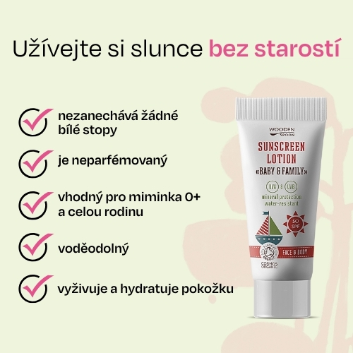 Minerální opalovací krém na tělo a obličej Baby & Family SPF50 Wooden Spoon 10ml vzorek