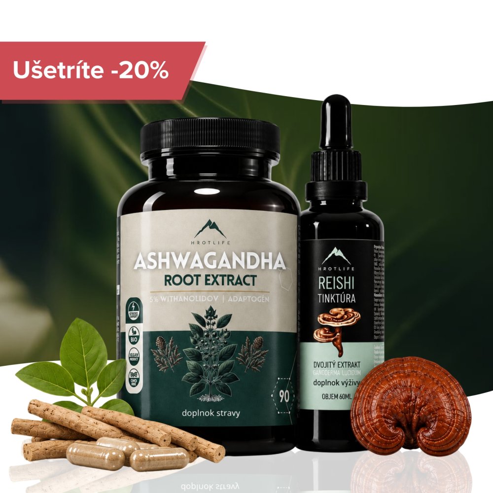 Pokoj a rovnováha - Reishi tinktúra 50ml a Ashwagandha 90pcs Hrotlife