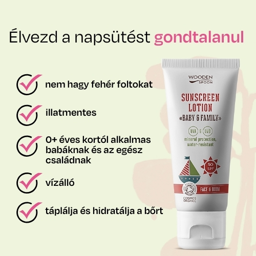 Napozó testápoló tej tubusban Baby & Family SPF 50 Wooden Spoon 100ml
