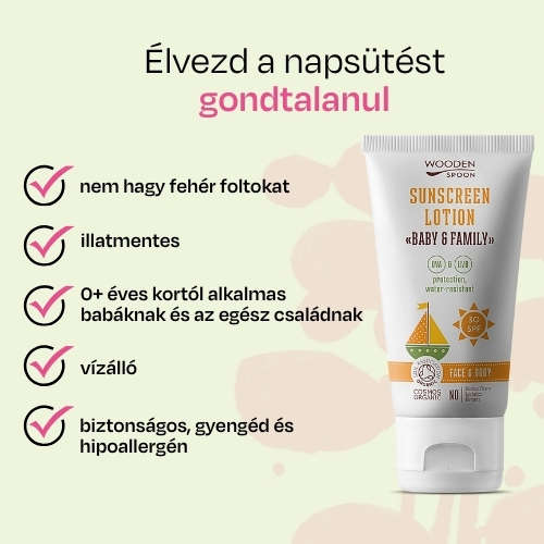 Napozó testápoló tej tubusban Baby & Family SPF 30 Wooden Spoon 150ml