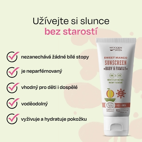 Opalovací tělové mléko Mango Baby & Family SPF50 Wooden Spoon 100ml