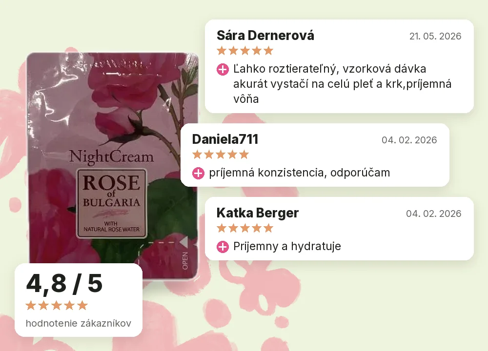 Nočný pleťový krém z ružovej vody Rose of Bulgaria 2ml vzorka – hodnotenia zákazníkov 4,8 z 5