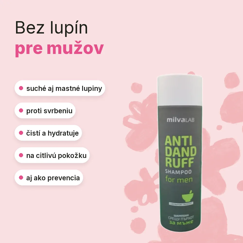 Šampón proti lupinám pre mužov 200 ml, výhody: odstraňuje suché aj mastné lupiny, proti svrbeniu, hydratuje, pre citlivú pokožku hlavy