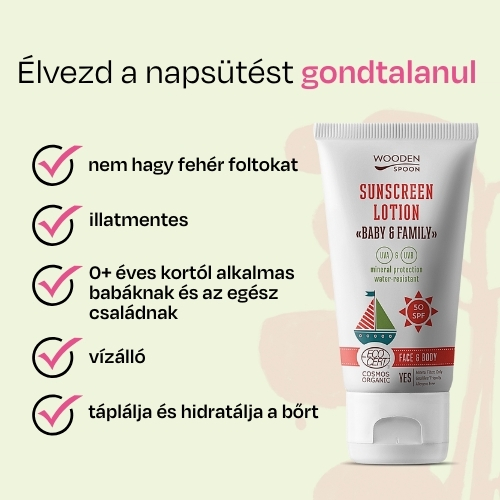 Napozó testápoló tej tubusban Baby & Family SPF 50 Wooden Spoon 150ml