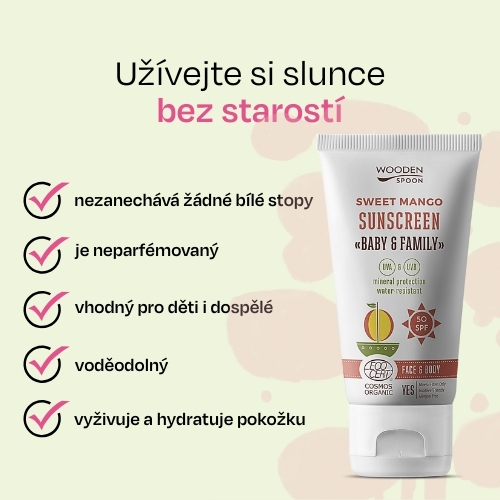 Opalovací tělové mléko Mango Baby & Family SPF50 Wooden Spoon 150ml