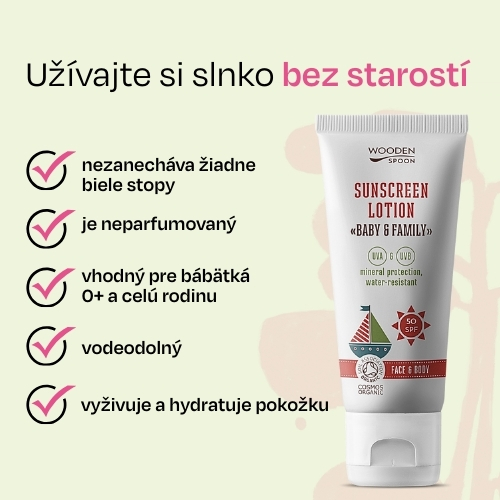 Opaľovacie telové mlieko v tube Baby & Family SPF 50 Wooden Spoon 100ml