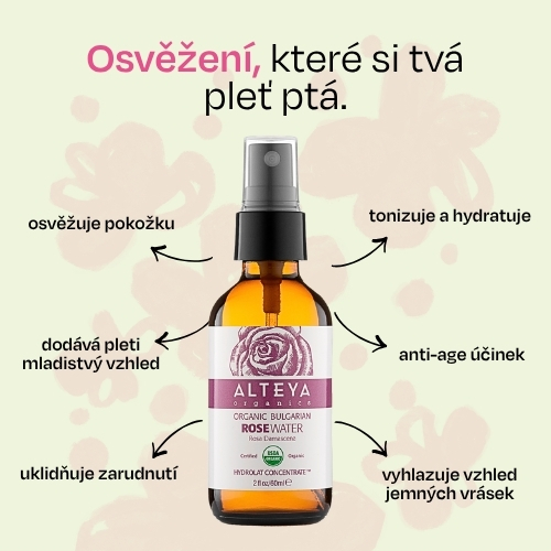 Růžová voda Alteya Organics v skle 60 ml