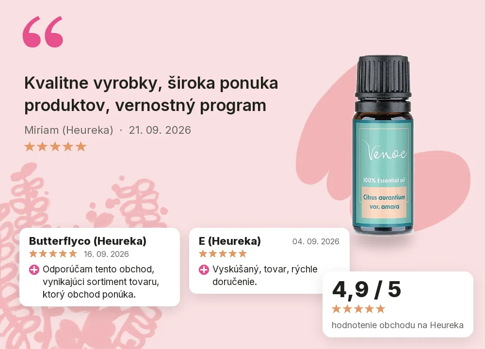 Esenciálny olej Petitgrain Venoc 10 ml, hodnotenie obchodu na Heureke Esenciálny olej Petitgrain Venoc 10 ml, hodnotenie obchodu na Heureke 4,9 z 5