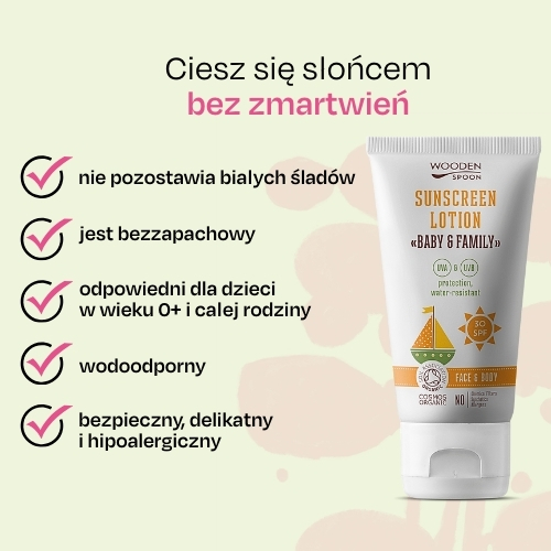 Mleczko do opalania do ciała w tubce Baby & Family SPF 30 Wooden Spoon 150ml