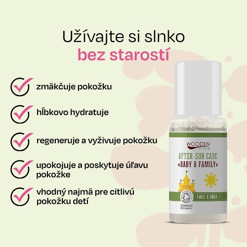 Detský organický olej po opaľovaní pre citlivú pleť Baby & Family Wooden Spoon 10ml vzorka