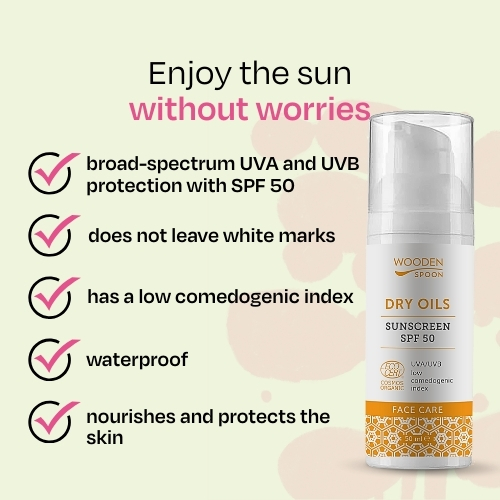 Facial sun cream with a low comedogenic index SPF 50 Wooden Spoon 50ml