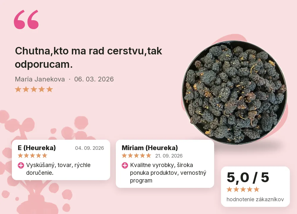 Moruša čierna sušená Emerosa, hodnotenie zákazníkov 5,0 z 5