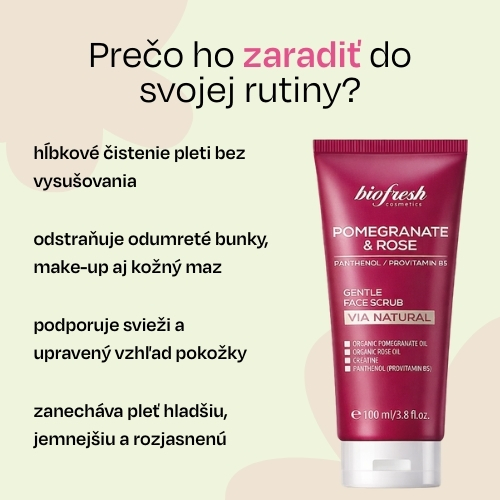 Jemný pleťový scrub s panthenolom a B5 Pomegranate & Rose 100ml