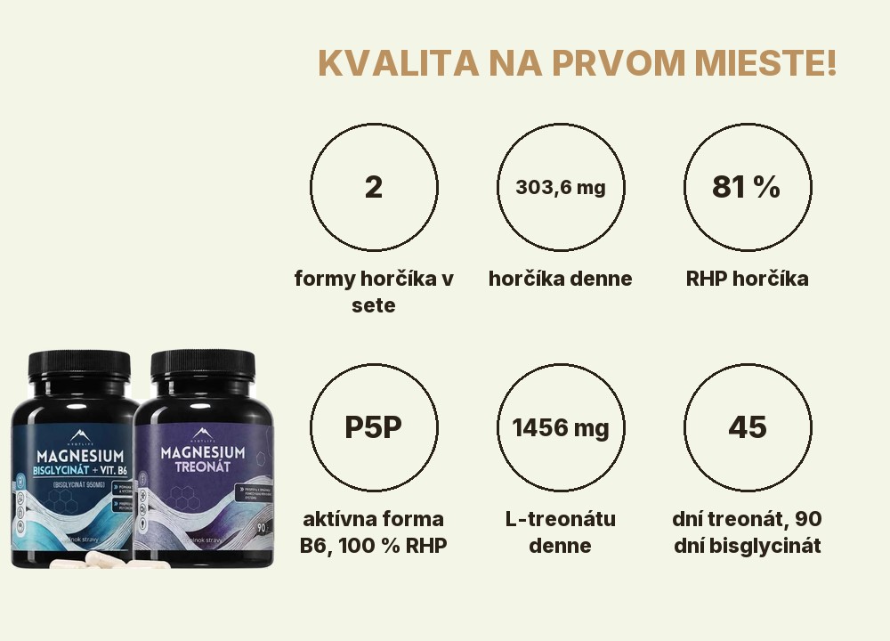 DUO Magnézium Hrotlife: 2 formy horčíka, 303,6 mg horčíka denne, 81 % RHP, B6 ako P5P, 1456 mg L-treonátu, 45 a 90 dní