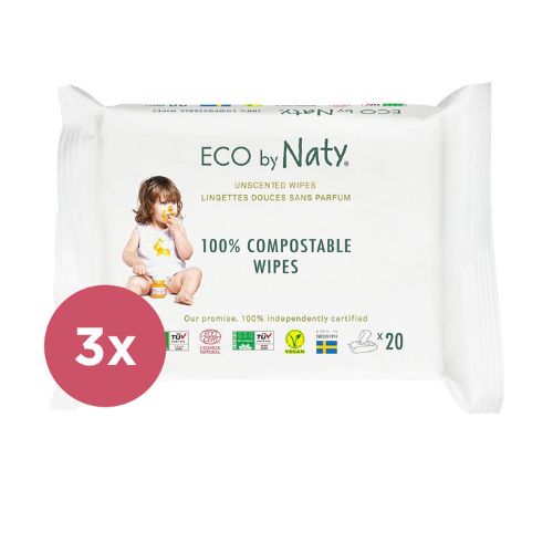 E-shop Vlhčené obrúsky ECO by Naty bez vône - pre citlivú pokožku - výhodné balenie 3 x 56ks