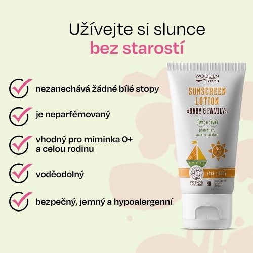 Opalovací tělové mléko v tubě Baby & Family SPF 30 Wooden Spoon 150ml